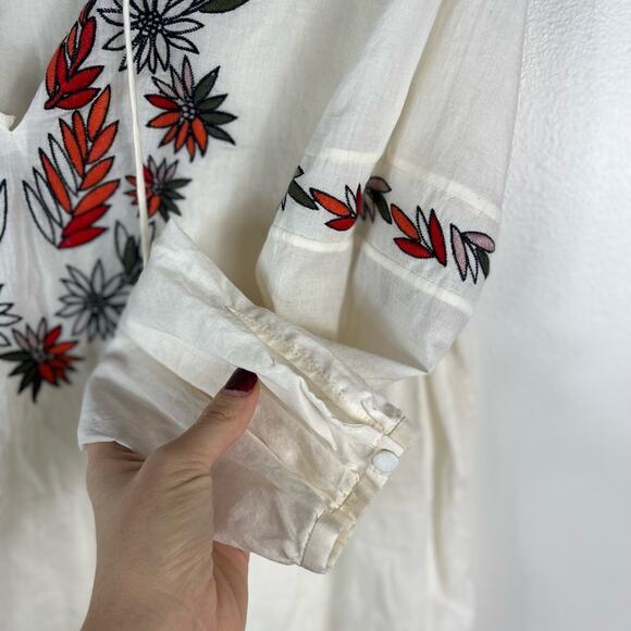 Tory Burch Floral Embroidered Peasant Top Cottage Prairie Western Boho Milk Maid - Picture 8 of 10